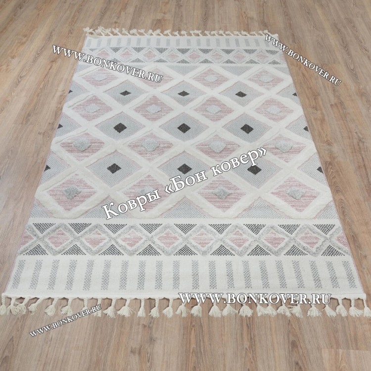 Турецкий Ковер Комфорт Дизайн 30084 Розовый с Белым