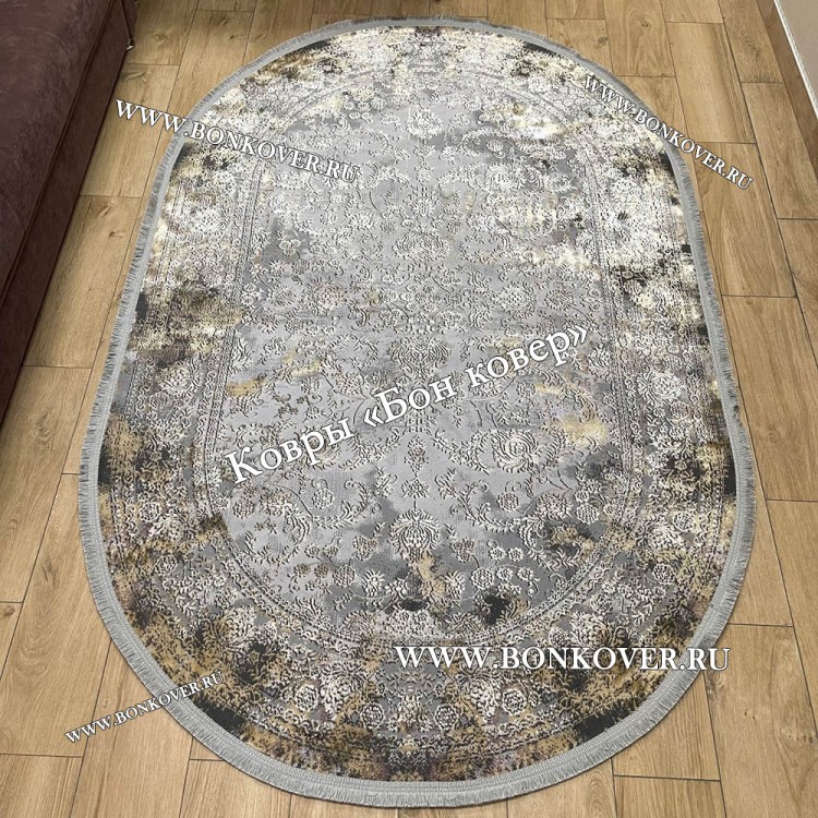 Турецкий ковер для гостиной Дизайн 01 Серый Овал