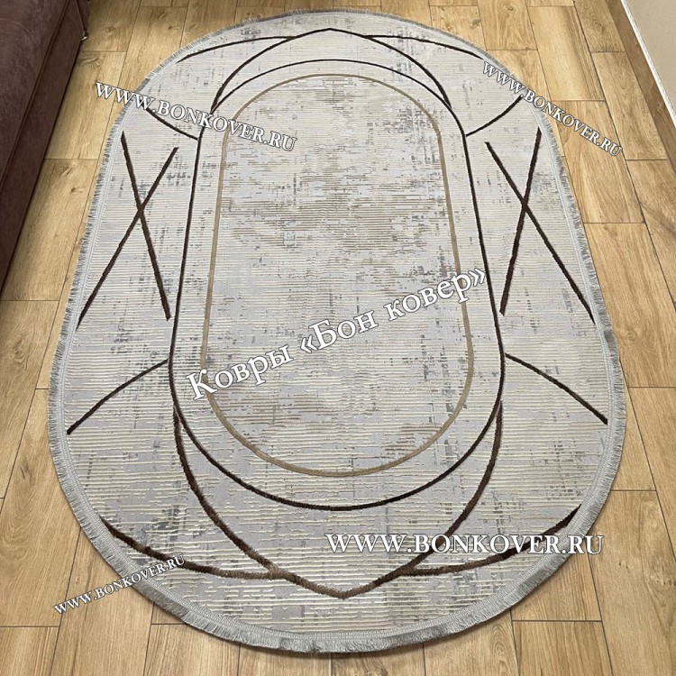 Турецкий ковер для гостиной Дизайн 05 Серый Овал